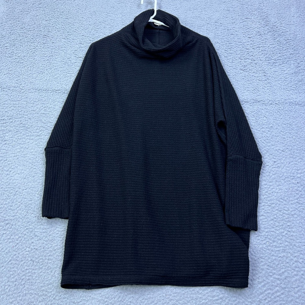 We The Free Kitty Thermal Sweater Women's M Black Funnel Slouchy Oversized Top